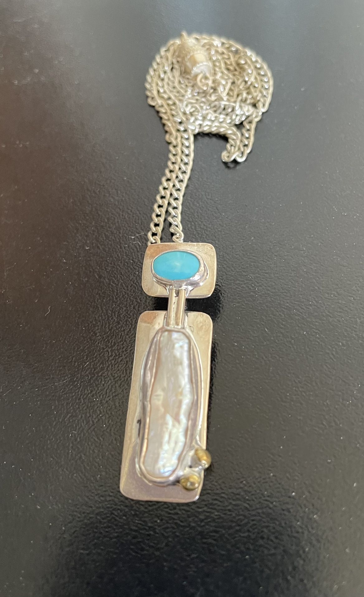Sterling Silver Pendant with Turquoise & Pearl