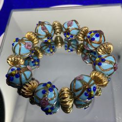 Vintage Murano style Venetian Glass Wedding Cake beads Stretch Bracelet