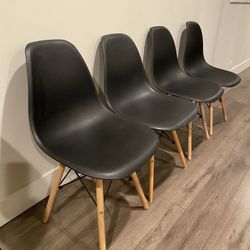 Set Of 4 Paris Tower Dining  Black Side Chairs With Wood Legs