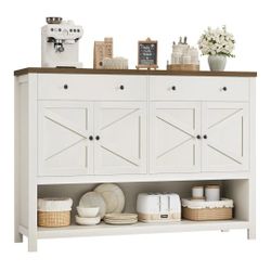 HOSTACK 55'' Buffet Sideboard Cabinet with Storage, Coffee Bar with 2 Drawers, Farmhouse Console Table with Doors, Storage Cabinet with Shelf for Kitc