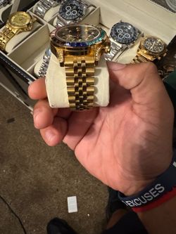 Gold-Tone Watch with Rainbow Gem Bezel
