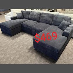 Black corduroy living room u shaped sectional sofa  // $469