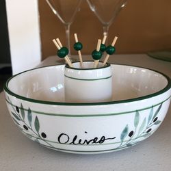 Boston Warehouse Olive Bowl With Toothpick Holder From 1996
