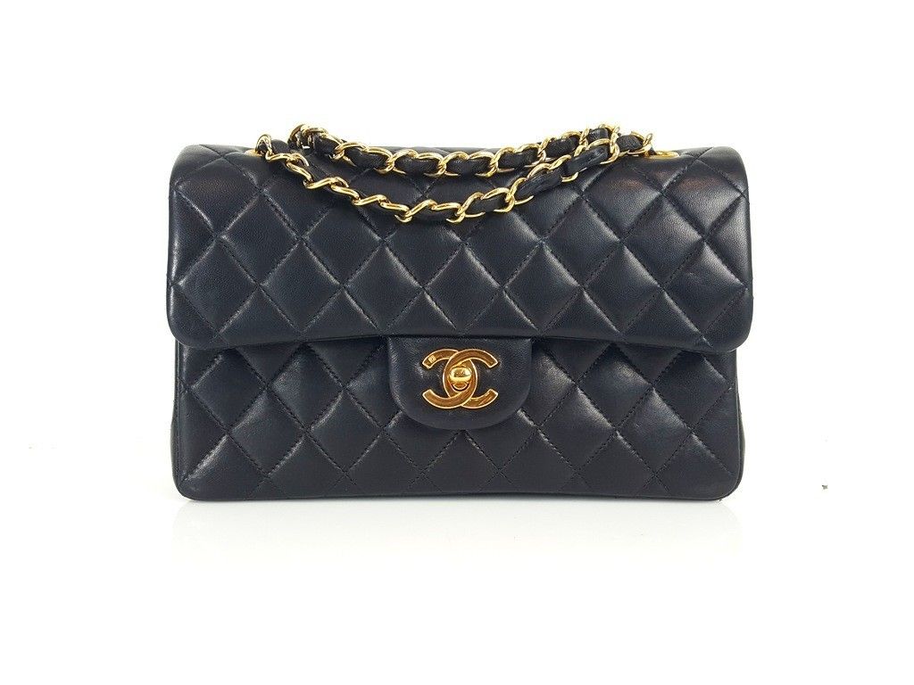 Chanel Black Lambskin Leather Small Classic Double Flap GHW Shoulder Bag