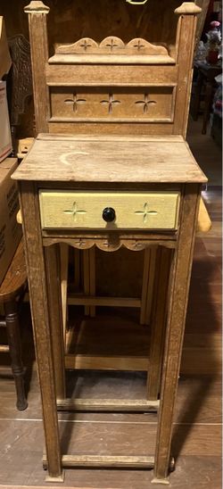 Antique Wooden Pedestal Stand with Drawer