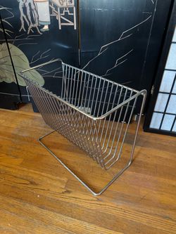 Vintage Minimalist Chrome Magazine Rack by Arthur Umanoff Postmodern 17"h x 19.5"w x 9.5"d heavy