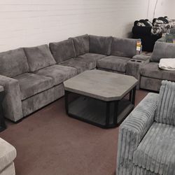 Dark Grey Corduroy Sectional 