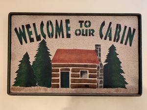 Photo Vintage Welcome To Our Cabin Wood Sign, Excellent!