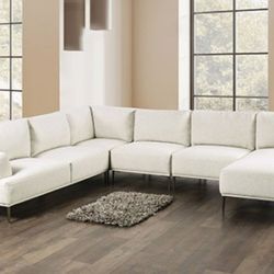 Brand New Beige Chenille Modern Style Sectional Sofa 
