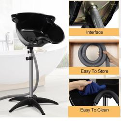 Portable Shampoo Bowl, 270 Degree Rotation of Hair Washing Basin, Height Adjustable Salon Sink with Drain Hoses for Home Salon Use (Black)