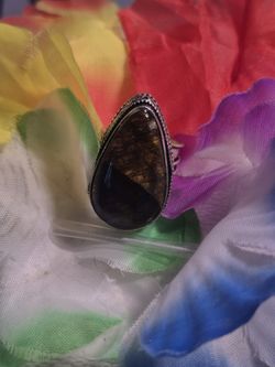 Elegant Silver and Brown Labradorite Stone Ring 6
