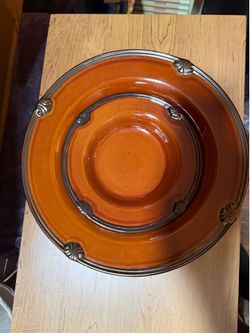 Tuscan Style Amber Ceramic Dishes with Bronze Scroll Trim (3-Piece Set)