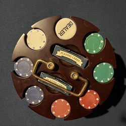 Portable Poker Chip Rotating Wood Carousel With Gold Handle