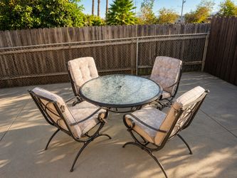 5-Piece Outdoor Patio Dining Set – Glass Table + 4 Cushioned Chairs