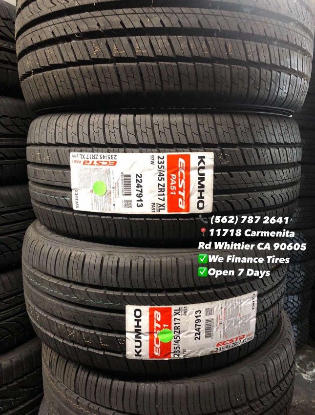 235/45R17 KUMHO Set of Tires Installed and Balanced Set de Llantas Nuevas Instaladas y Balanceadas