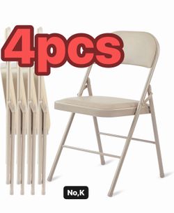 4 Pack Folding Chairs with Leather Padded Cushion Seats & Durable Metal Frame, Comfortable, Foldable, , Kahki