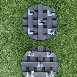 2  12" round wooden plant stands with 360• lockable wheels