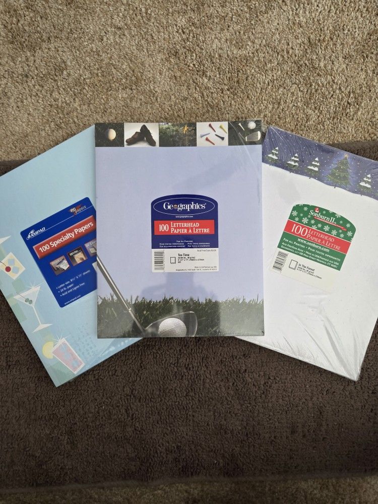 Specility 8x11 Paper, 100 Sheets, Themed For Xmas, Golf, Party, $3.00 Each Pk New N Sealed