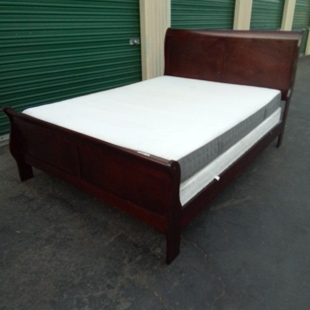 QUEEN BED FRAME WITH BOX SPRING AND MATTRESS