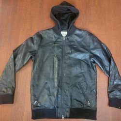 Dravus Faux Leather Hooded Jacket. Sz. XL Black