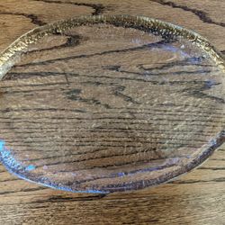 Clear Crinkled Glass Oval Platter with Gold Trim