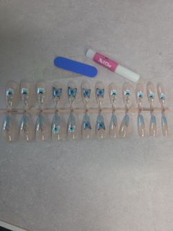 Black N Blue interfaces w White n Blue Medium Oval Length Square Tip Nail Kit