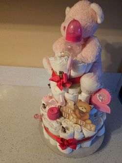 3 Tier oh baby Bear Hot pink and light pin 
Diaper Cake