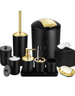 Bathroom Set, 20Pcs Bathroom Shower Curtain Set W/ Hooks, Bathroom Accessories Set & Trash Can