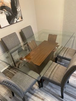 Glass Dining Table With Wooden Base