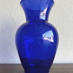 Vintage Cobalt Blue Glass Vase with Flared Rim and Bulbous Body