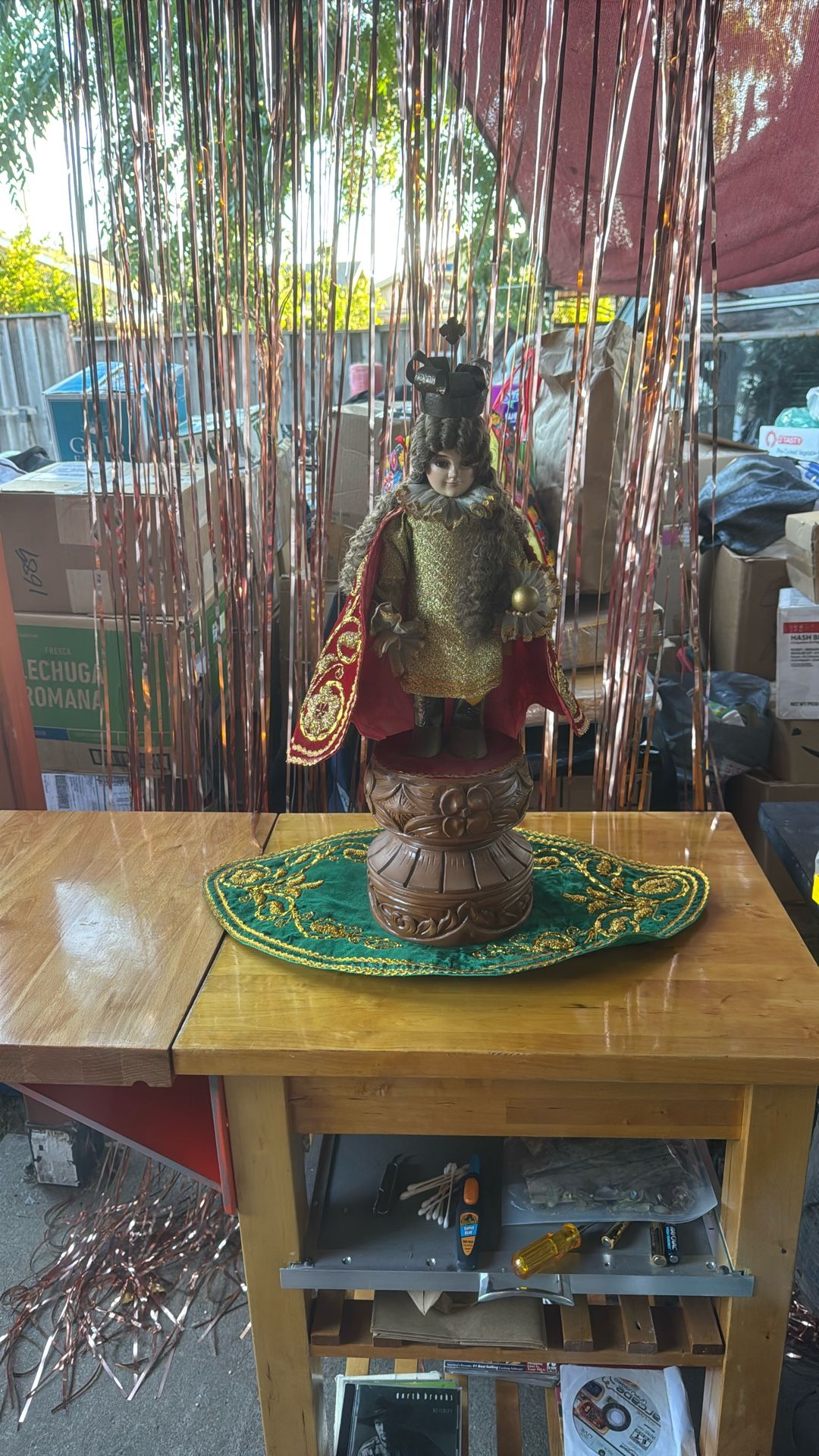 VTG INFANT Of Prague SANTO NINO Doll Statue Wood Base “23 Tall