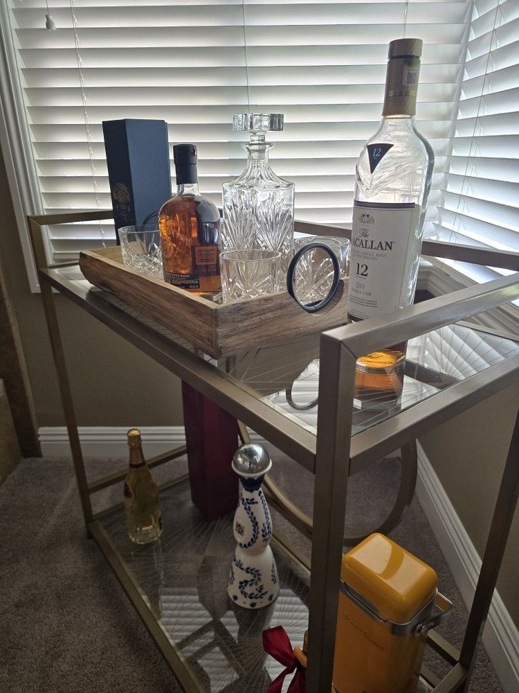 Metal and Glass Bar Cart Gold Finish