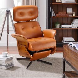 2 Brand New Mid-century Modern Genuine Leather Recliners 