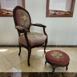 Antique Victorian Chair With Stool