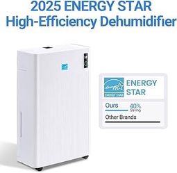 4500 Sq.Ft Energy Star Most Efficient 2025 Dehumidifier with Dul-LED Display, 70 Pints/Day Max Compressor Portable Dehumidifier with Drain Hose, Intel