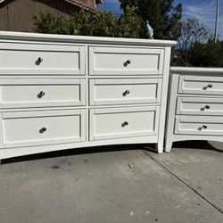 White Bassett Solid Wood Dresser Chest of Drawers and Nightstand Furniture Set Originally $2.000