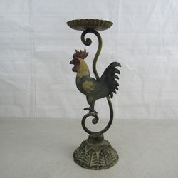 Vtg Cast Iron Rustic Rooster Farm House Candle Holder 12 1/2 " Tall


