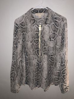 Michael Kors Snakeskin Print Half Zip Blouse Large