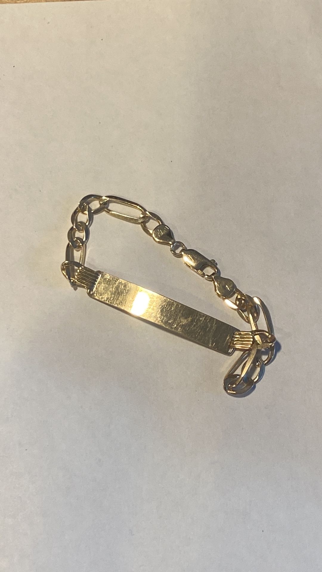 💛 14K Solid Gold ID Bracelet – 10.8g – 8” – Figaro Chain 💛