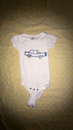 White Baby Onesie with Car Graphic