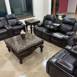 New Power Reclining Couch/Love Seat.  Brown Or Grey Gel Leatherette.  Free Delivery!