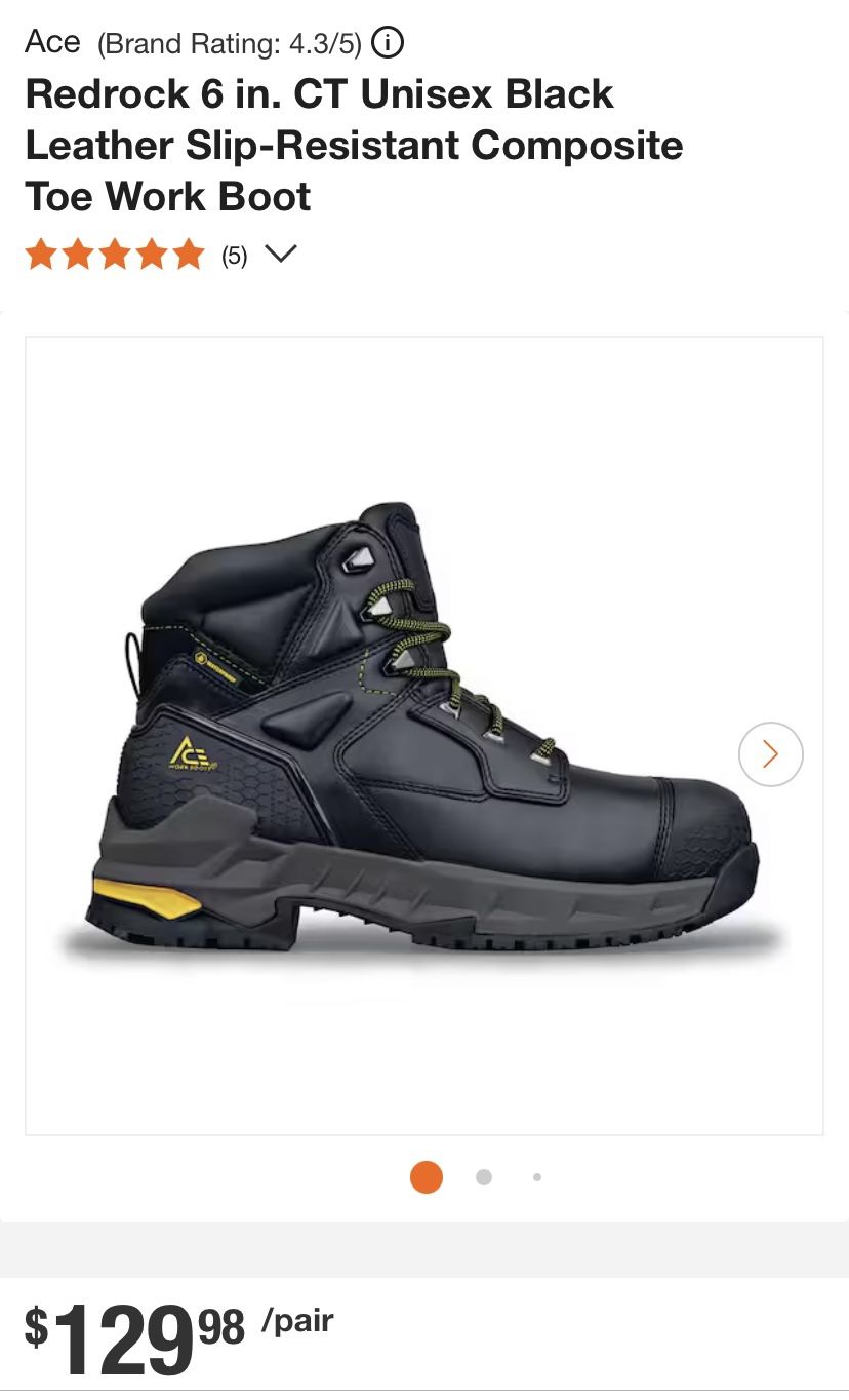 New Ace Boots (Men size 11, Women size 12.5) Redrock 6 in. CT Unisex Black Leather Slip-Resistant Composite Toe Work Boot ( Firm On Price )