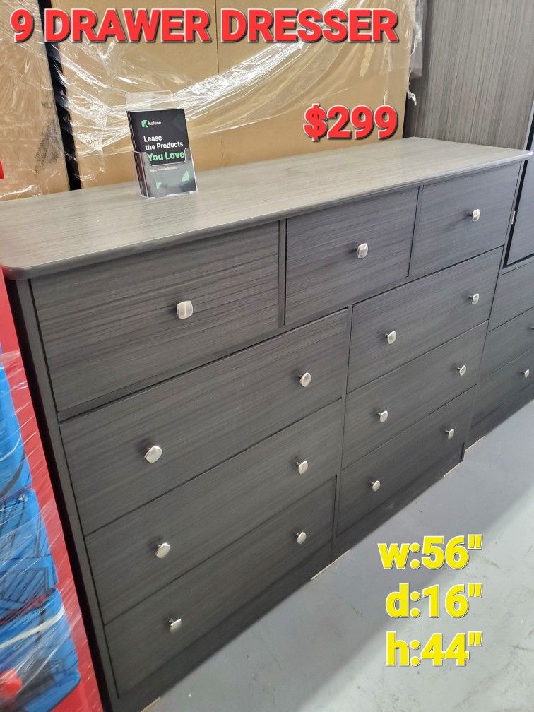 New Large Grey 9 Drawer Dresser $299. Available Large Grey 11 Drawer Dresser $399 All Available In Other Colors 