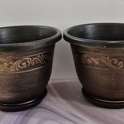 PAIR of 13" (Diameter) Patterned Resin Planters @ Lasting Creations