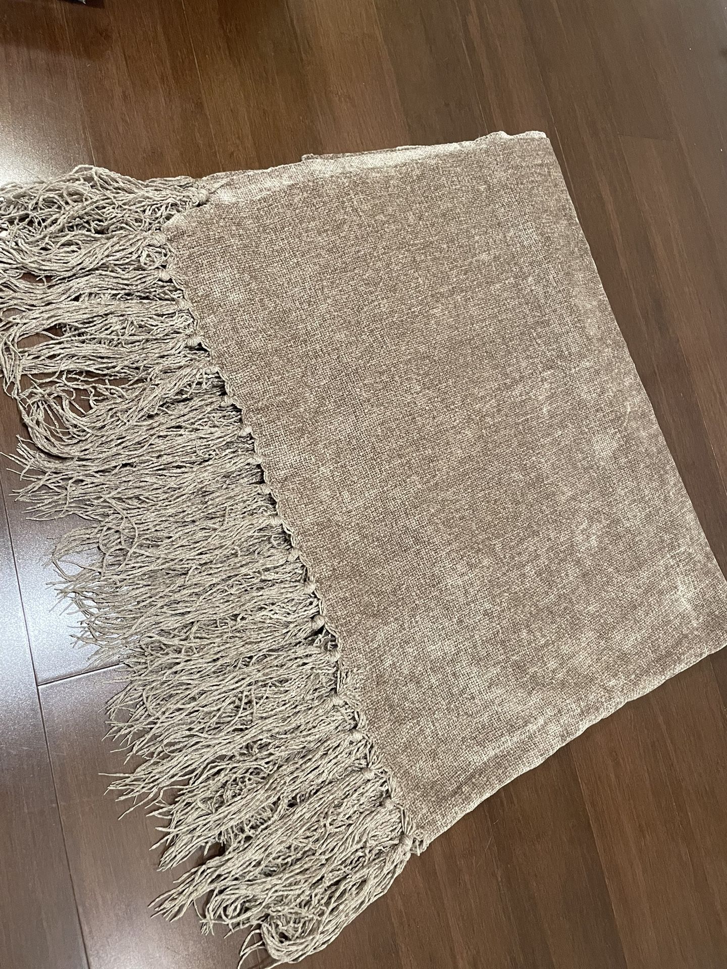 Tan Plush Throw Blanket with Fringe