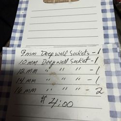 3/8 Drive Various Sizes Metric