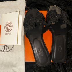 HERMÉS ORAN SANDALS GLITTER BLACK