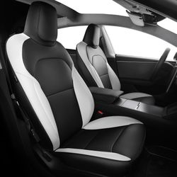 FEINEPRO Customized for Tesla Model 3 Seat Cover 2024 2025 2026, 5 Seater Seat Cover Full Set Nappa Faux Leather Replacement Accessories Black White