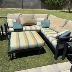 Az Iron Works Solid Iron Sectional, Ottoman And Side Tables With Sunbrella Cushions And Pillows 