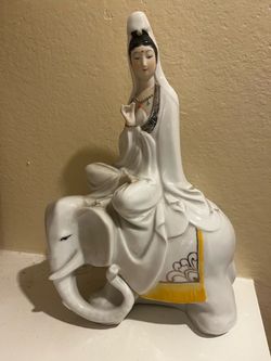 Porcelain Guanyin on Elephant Figurine